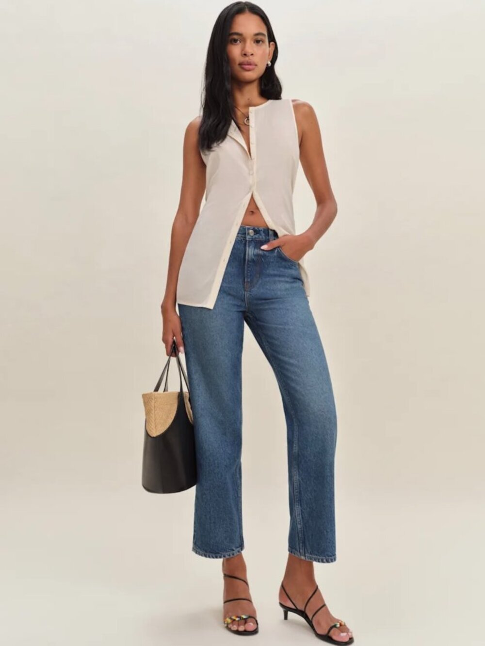 Reformation Arleth Mid Rise Straight Leg Cropped Jeans Blue - Size 31